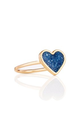 Alina Abegg 14K Yellow Gold and Blue Enamel Love Sticker Ring