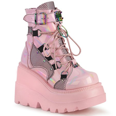 DEMONIA "Shaker-60" Ankle Boots - Baby Pink Hologram – Demonia Cult