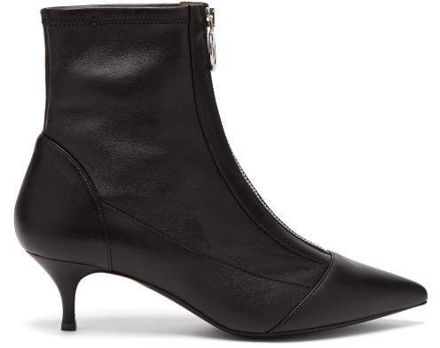 Zippy Point Toe Leather Ankle Boots - Womens - Black