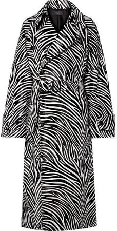 Stafford Belted Zebra-print Calf Hair Coat - Black
