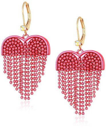 Amazon.com: Betsey Johnson (GBG) Women's Pink Fringe Heart Drop Earrings, Pink Multi, One Size: Clothing