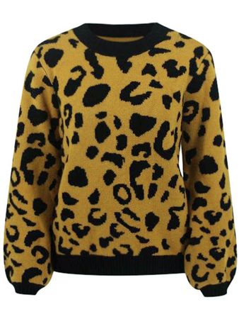 Jersey estampado de leopardo cuello redondo manga larga moda amarillo - Jerseys - Suéteres&Jerseys - Tops
