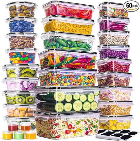Amazon.com: RFAQK 60 Pcs Food Storage Containers with Lids Airtight-75 OZ to 1.2 OZ(30 Containers & 30 Lids)100% BPA-Free Clear Plastic Reusable Meal-Prep Containers-Microwave,Dishwasher Safe with Labels & Marker: Home & Kitchen