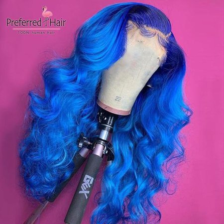 Long Blue Ombre Human Hair Lace Wig | Etsy