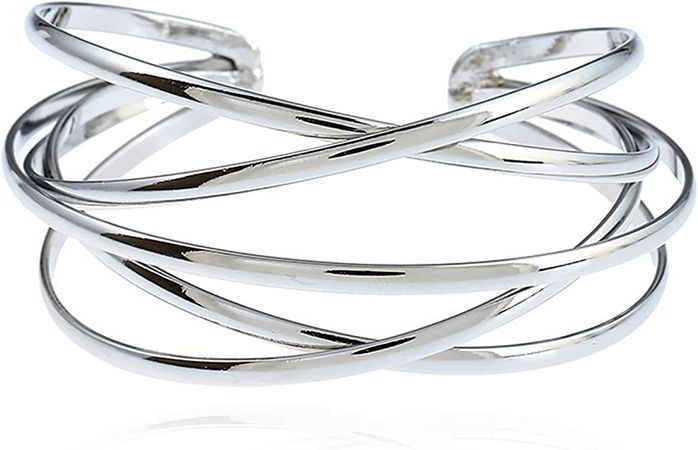 Amazon.com: Caiyao Personalized Hollow Retro Open Cuff Bracelet for Women Multi-Layer Cross Wire Bangle Bracelet Open Adjustable Wide Cuff Bracelet for Teen Girls Fashion Jewelry-B Silver: Clothing, Shoes & Jewelry