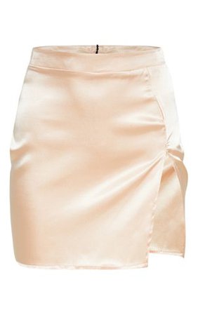 Peach Satin High Waisted Slit Mini Skirt | PrettyLittleThing