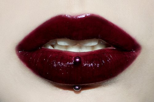 dark blood red lips (with piercings)