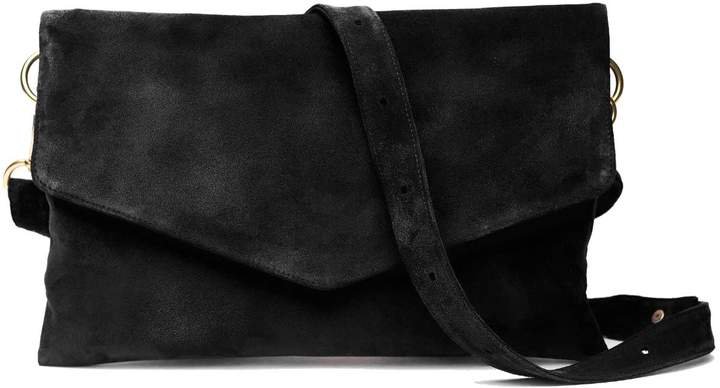 Holly & Tanager Explorer Crossbody Clutch In Black Suede