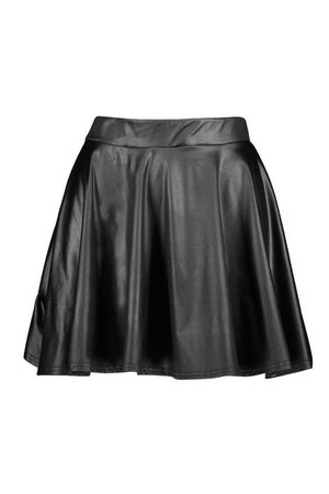 Leather Look Skater Mini Skirt | Boohoo UK