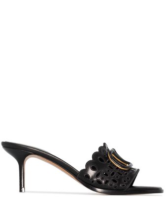 Shop Valentino Garavani VLogo broderie-anglaise leather mules with Express Delivery - FARFETCH