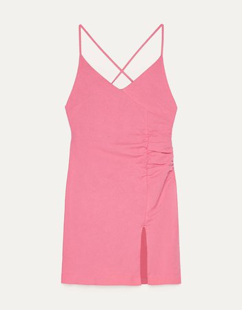 Linen mini dress with slit - pink sleeveless - Bershka United States