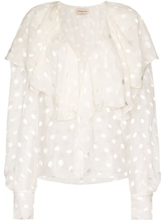 White Alexandre Vauthier Ruffle-Panel Spotted Blouse | Farfetch.com