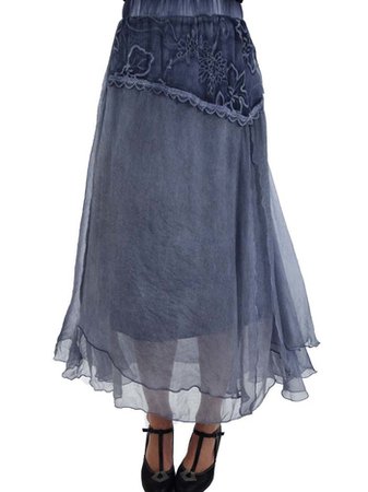 Embroidered Shimmery Pewter Chiffon Boho Skirt - Blue Velvet Vintage