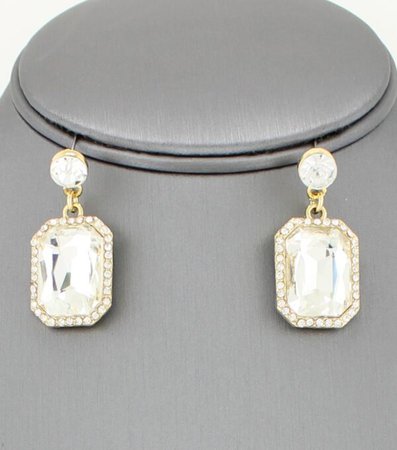 Emerald Cut Crystal Drop Earrings – Ladie Bijou