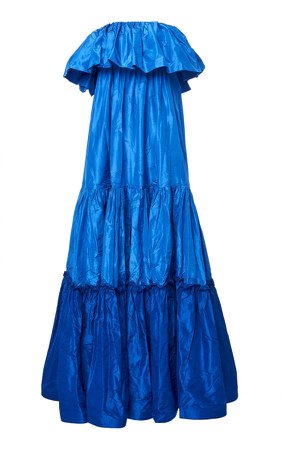 Azul Profundo Off-The-Shoulder Silk-Taffeta Dress