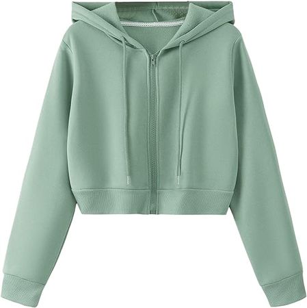 SweatyRocks Women's Long Sleeve Drawstring Full Zip Hooded Jacket Crop Sweatshirt at Amazon Women’s Clothing store