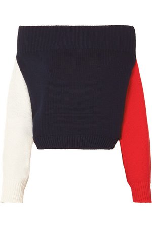 Monse | off-the-shoulder color-block cotton sweater