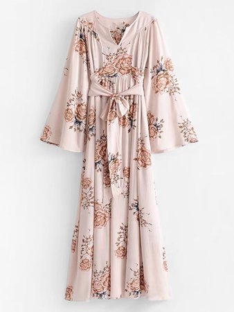 Self Tie Floral Kimono Maxi Dress