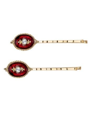 Gold-Tone Crystal and Red Enamel Bobby Pins Set