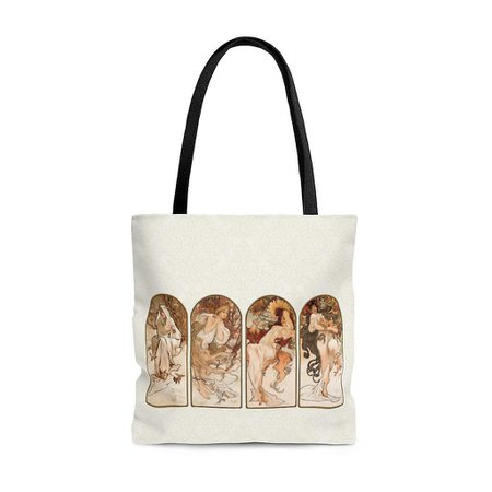 Premium polyester tote bag - vintage art #101 the seasons | artsy tote bag, graphic tote bag, aesthetic tote bag, birthday gift idea | Fruugo US