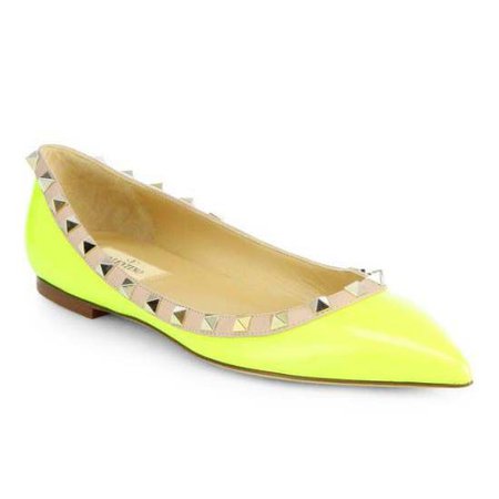 Valentino Rockstud Neon Yellow Patent Leather Studded Ballerina Flats, Valentino Sandals, Valentino Shoes Sale