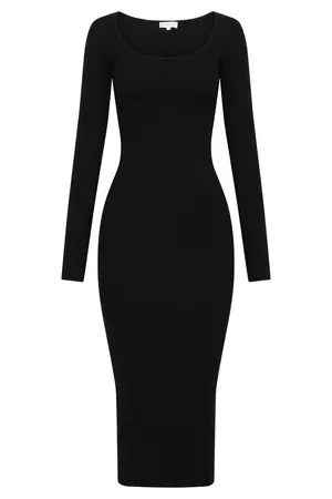 Sierra Scoop Neck Long Sleeve Midi Dress - Black - MESHKI