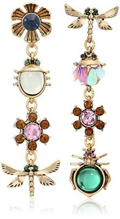 Betsey Johnson Mixed Bug & Flower Charm Mismatch Linear Earrings, Multi, One Size: Clothing