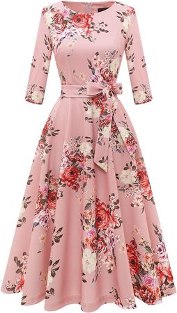 DRESSTELLS Cocktail Dress, Women's Wedding Guest Dresses, 3/4 Sleeves 1950s Vintage Tea Party Dress, 2023 Fall Church Dress, Fit and Flare Formal Prom Petite Dress Blush Flower XS : Clothing, Shoes & Jewelry