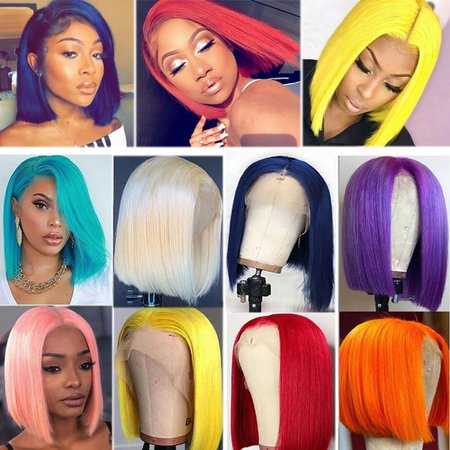 Colored 613 Blonde BOB Lace Front Hair Wigs Yellow Red Blue Purple Short Straight BOb Wig Pre Plucked Remy Hair | Wish