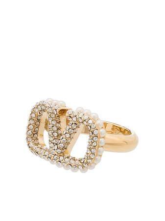 Shop Valentino Garavani crystal-embellished VLogo Signature ring with Express Delivery - FARFETCH