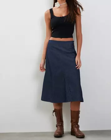 Dark Indigo Denim Midi Skirt | Imbrella – motelrocks-com-us