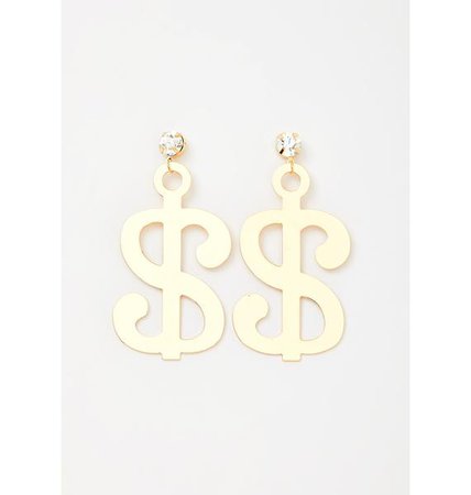 Dollar Sign Drop Earrings - Gold | Dolls Kill