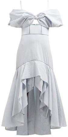 Off The Shoulder Gingham Seersucker Dress - Womens - Blue White