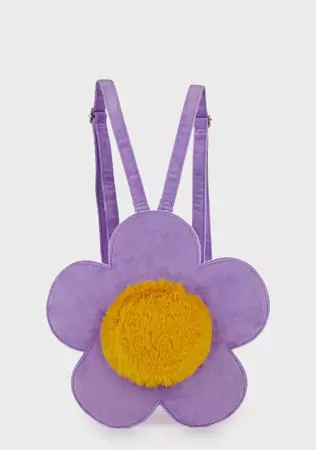 dELiA*s by Dolls Kill Fuzzy Flower Backpack - Purple/Yellow