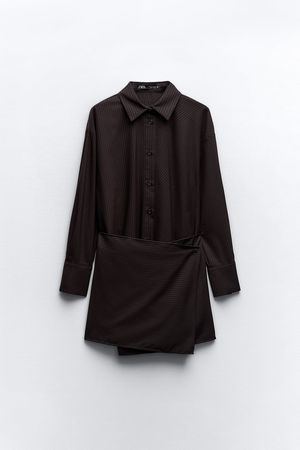 PINSTRIPE SHIRT DRESS - Dark brown | ZARA United States