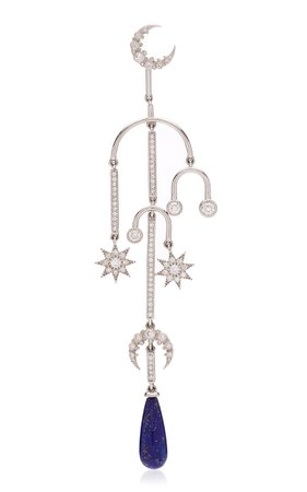 Moon And Star Art Deco 18k White Gold And Diamond Earrings By Colette Jewelry | Moda Operandi