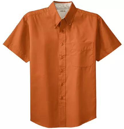 orange short sleeve button up shirt