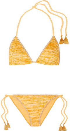 Mare Tasseled Crochet-knit Triangle Bikini - Yellow