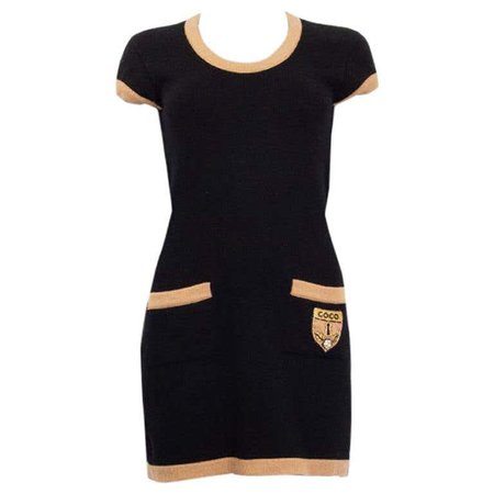 CHANEL black cashmere Cap Sleeve Mini Knit Dress 36 XS For Sale at 1stDibs