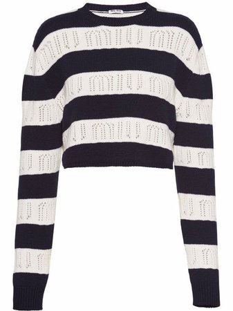 Miu Miu 로고 스트라이프 캐시미어 스웨터 | 전 세계 럭셔리 브랜드를 한눈에 볼 수 있는 파페치 ✈ 한국까지 쉽고 빠른 배송, 간편한 무료 반품