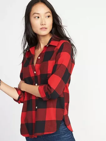 Relaxed Plaid Twill Classic Shirt for Women | Old Navy
