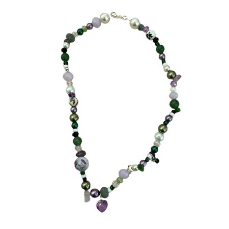 purple and green beaded necklace