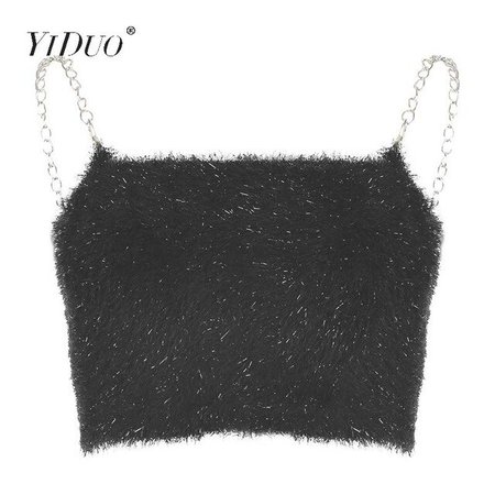 YiDuo Women Metal Chain Straps Black Crop Top Camis Backless Party Club Sexy Furry Tops Tees Casual Summer Tank Top Streetwear|Camis| | - AliExpress
