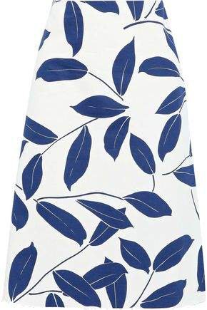 Flared Printed Cotton And Linen-blend Twill Skirt