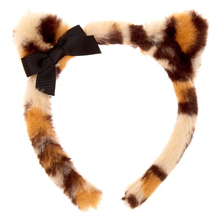 Claire's Club Fuzzy Leopard Print Cat Ears Headband