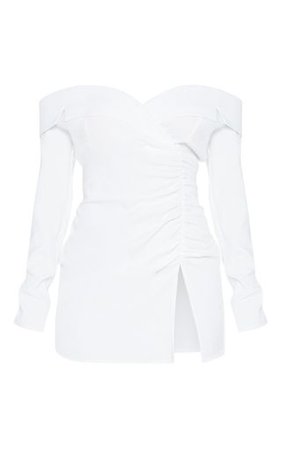 White Bardot Ruched Detail Blazer Style Dress | PrettyLittleThing USA