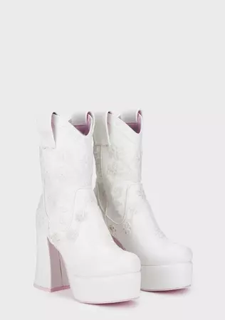 Sugar Thrillz Embroidered Platform Cowboy Boots - White – Dolls Kill
