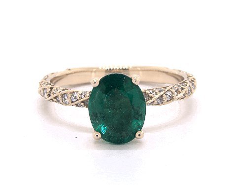 Green Emerald Oval Cut 1.43 Carat Pave Engagement Ring in 18K Yellow Gold - 1881456