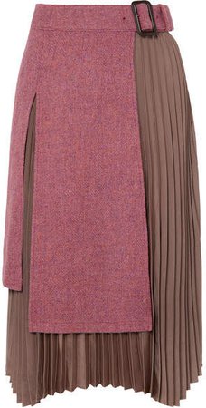 Andersson Bell - Layered Wool-tweed And Pleated Satin Midi Skirt - Pink