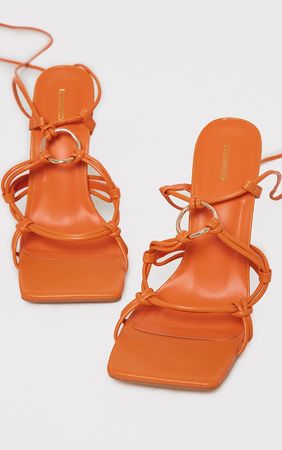 Orange Triple Ring High Metal Heeled Sandals | PrettyLittleThing USA